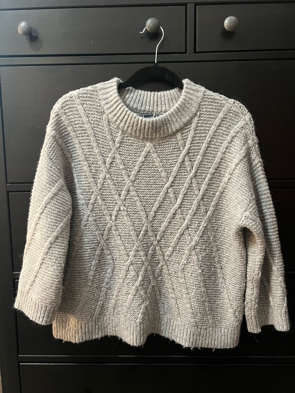 Lands' End Cable Knit Crewneck Sweater - Light Gray
